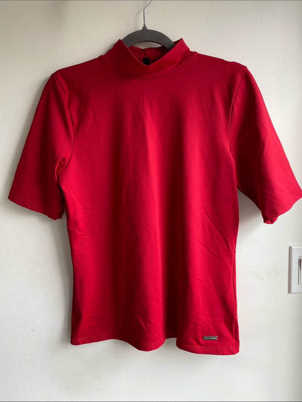 Pink Tartan Canada Red Mock Turtleneck Top Shirt Short sleeves XL
